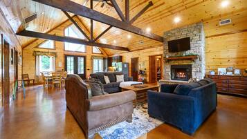 Cabin, Multiple Beds, Hot Tub, Mountain View (Majestic High) | Living area | TV, fireplace