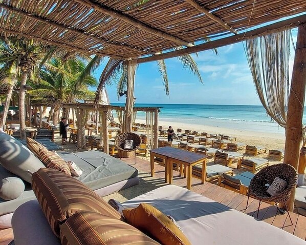 Sun-loungers, beach towels