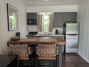 Full-size fridge, microwave, oven, stovetop