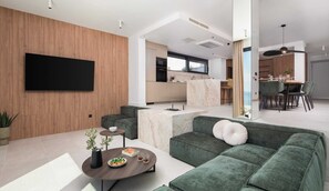 TV, fireplace
