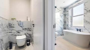 Shower, hair dryer, shampoo