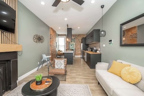 Townhome, Multiple Beds, Kitchen (The Baymiller Row) | Living area | 42-inch flat-screen TV with digital channels