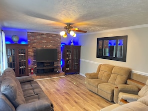 TV, fireplace