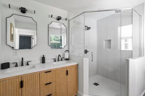 Shower, towels, soap, shampoo