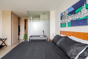 1 bedroom, desk, iron/ironing board, travel cot