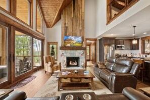 Smart TV, fireplace, video games, foosball