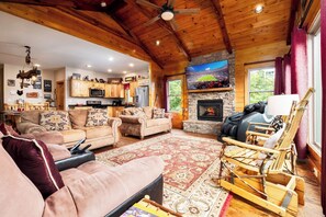 TV, fireplace, video games, DVD player