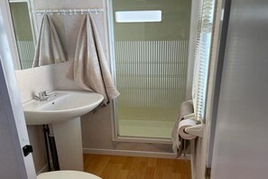 Ducha, secador de pelo, jabón y papel higiénico