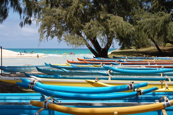 Chaises longues, serviettes de plage
