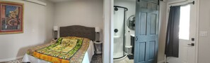 Douche, serviettes fournies, papier toilette