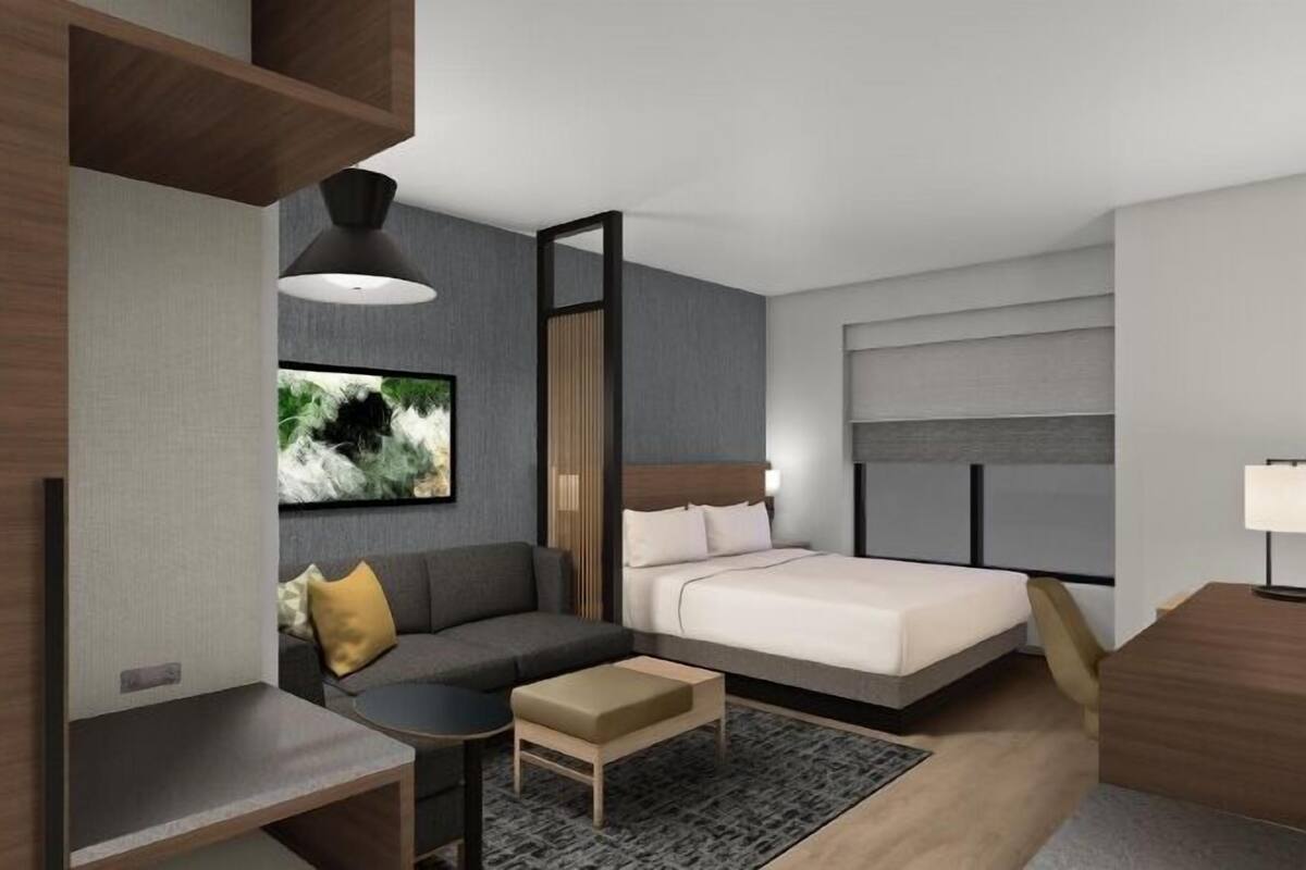 Peralatan tempat tidur hipoalergenik, peti besi dalam bilik, meja