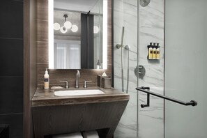 Shower, rainfall showerhead, eco-friendly toiletries, hair dryer - The Livingston, part of JdV by Hyatt (Brooklyn)