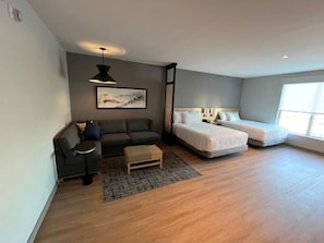 In-room safe, desk, laptop workspace, blackout curtains