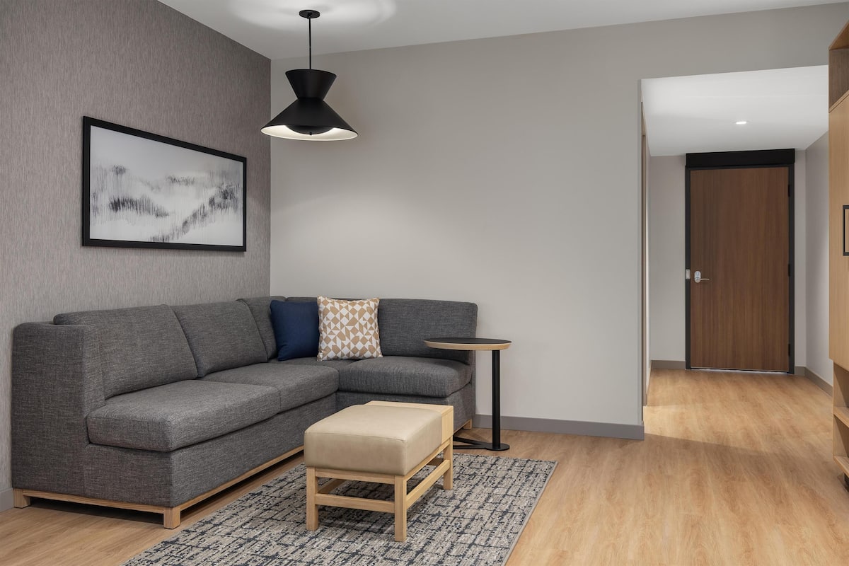 Room, Accessible Bathtub (2 Queen Beds with Sofa Bed) | In-room safe, desk, laptop workspace, blackout drapes