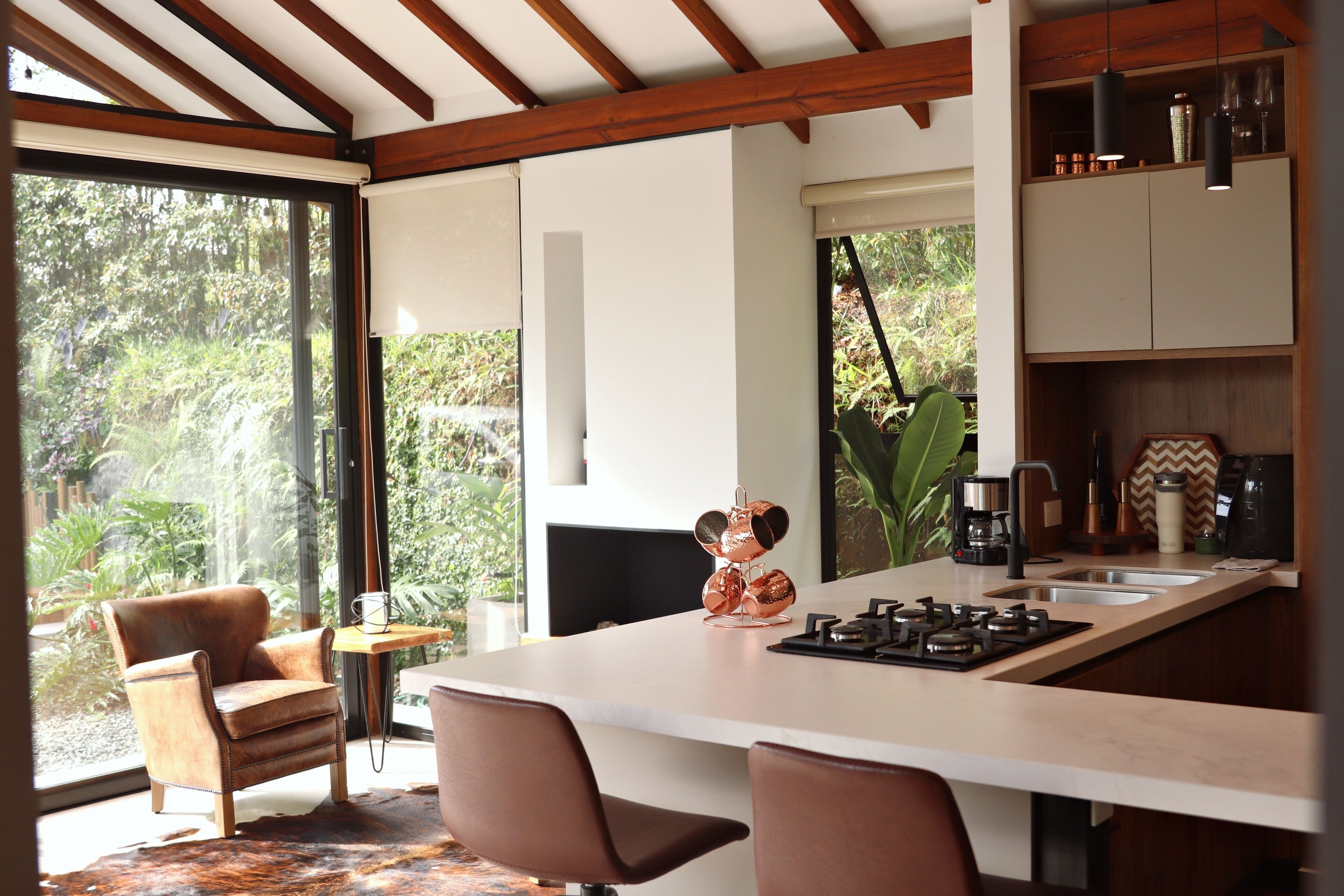 Microwave, stovetop, coffee/tea maker, cookware/dishes/utensils