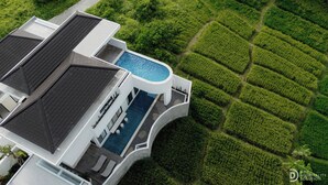A modern house with a rooftop pool and terraced gardens. - Kamaimo Villa (Munggu)
