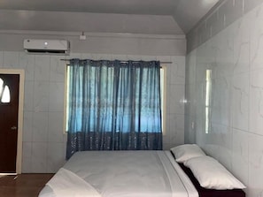 Blackout curtains, iron/ironing board