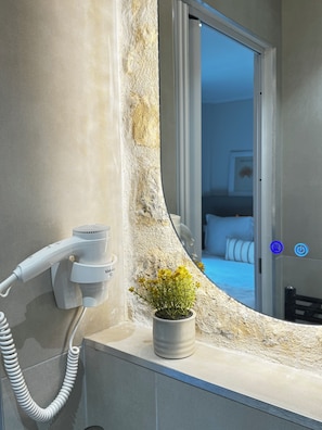 Double Room | Bathroom | Shower, hair dryer, towels, toilet paper