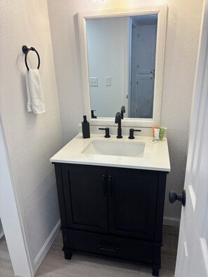 Hair dryer, towels, toilet paper