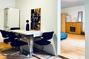 1 bedroom, desk, iron/ironing board, bed sheets