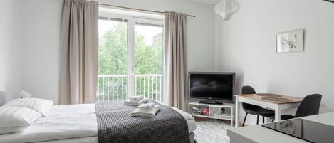 Basic Apartment, Balcony, City View | Langsir/tirai gelap terus, seterika/papan seterika, Wi-fi percuma