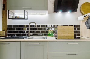 Frigorífico, microondas, horno y placa de cocina