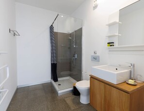 Shower, hair dryer, soap