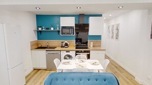 Fridge, microwave, oven, dishwasher