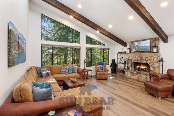 TV, fireplace