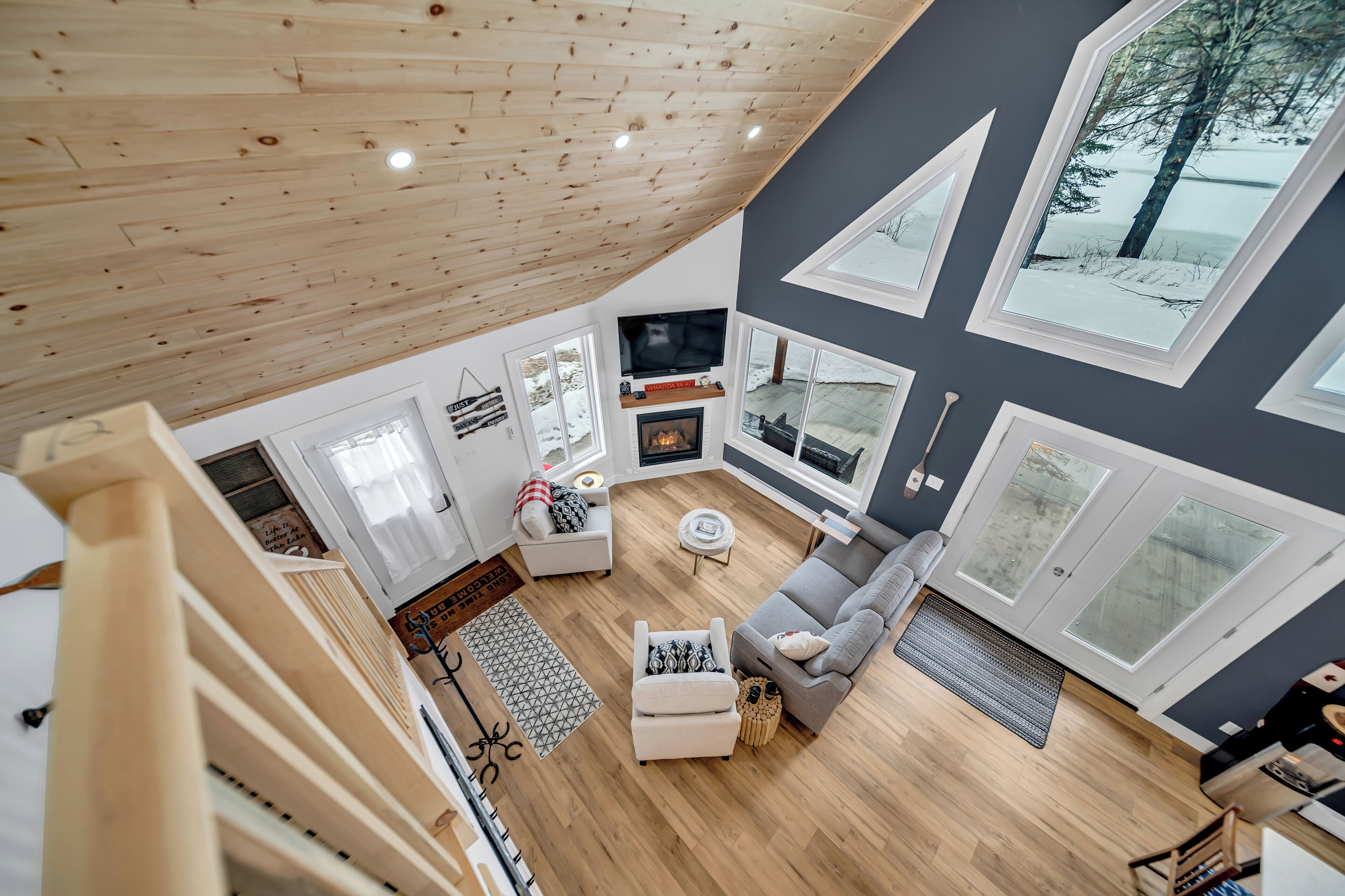 TV connectée, cheminée, lecteur de DVD, vidéothèque