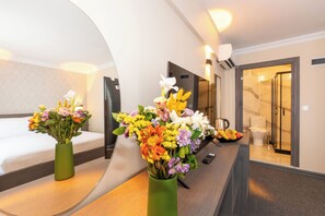 Egyptian cotton sheets, premium bedding, down comforters, minibar