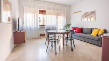 Comfort Apartment, 1 Double Bed with Sofa bed, Balcony, City View | Living area | 30-inch TV with satellite channels