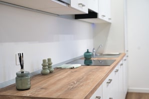 Réfrigérateur, micro-ondes, plaque de cuisson, lave-vaisselle