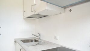 A kitchen with a double sink, stainless steel cabinets, and a black induction cooktop. - Cableway to heaven - Studio Apartment, Sleeps 3 (Barzio)