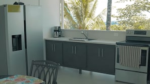 Frigorífico, microondas, horno y placa de cocina