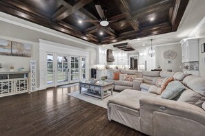 Smart TV, fireplace, video games, foosball