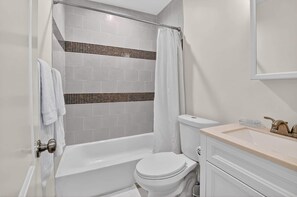 Shower, towels, shampoo