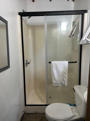 Shower, soap, toilet paper