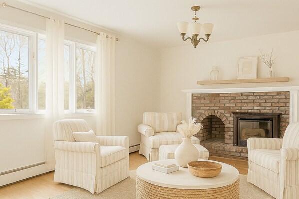 TV, fireplace