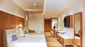 Luxe beddengoed, een gratis minibar, een kluis op de kamer, een bureau