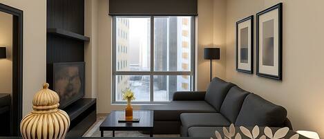 Appartement Deluxe, vue ville | Coin séjour