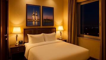 Apartamento Deluxe, vistas a la ciudad | Sábanas de algodón egipcio y ropa de cama de alta calidad