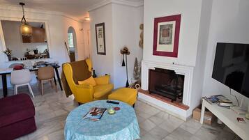 TV, fireplace