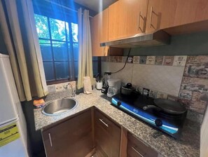 Réfrigérateur, micro-ondes, plaque de cuisson, cafetière/bouilloire