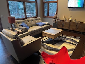 Smart TV, caminetto, libri