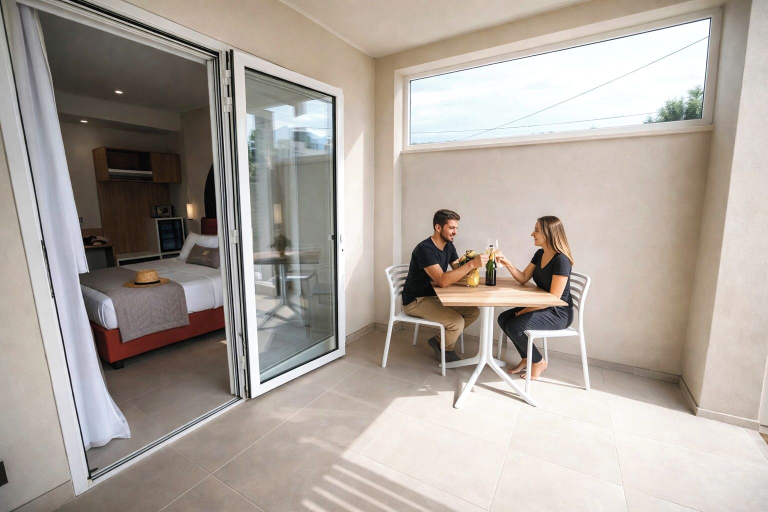 Camera Deluxe, patio | Minibar, una cassaforte in camera, con stile personalizzato