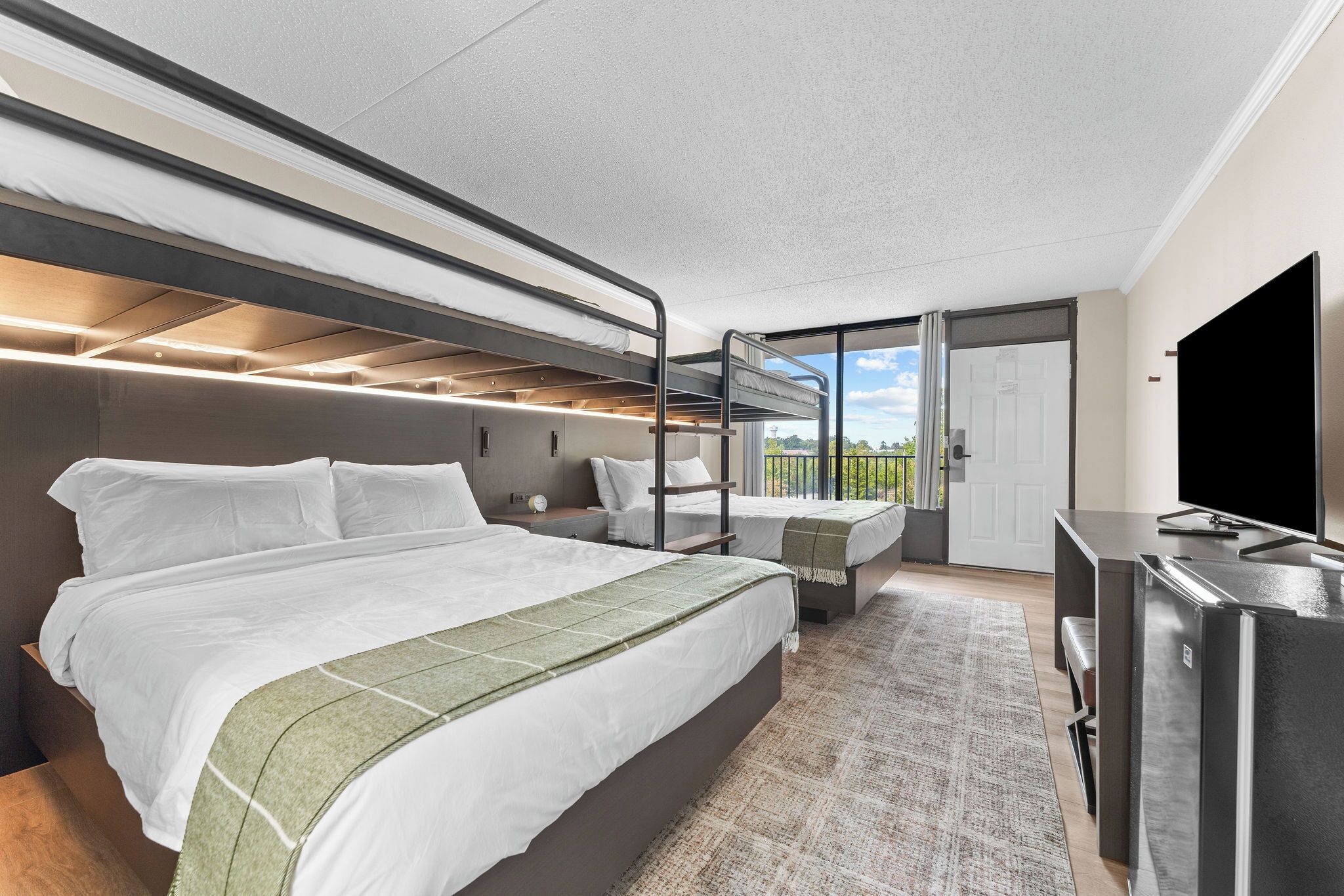 Premium bedding, down comforters, desk, soundproofing