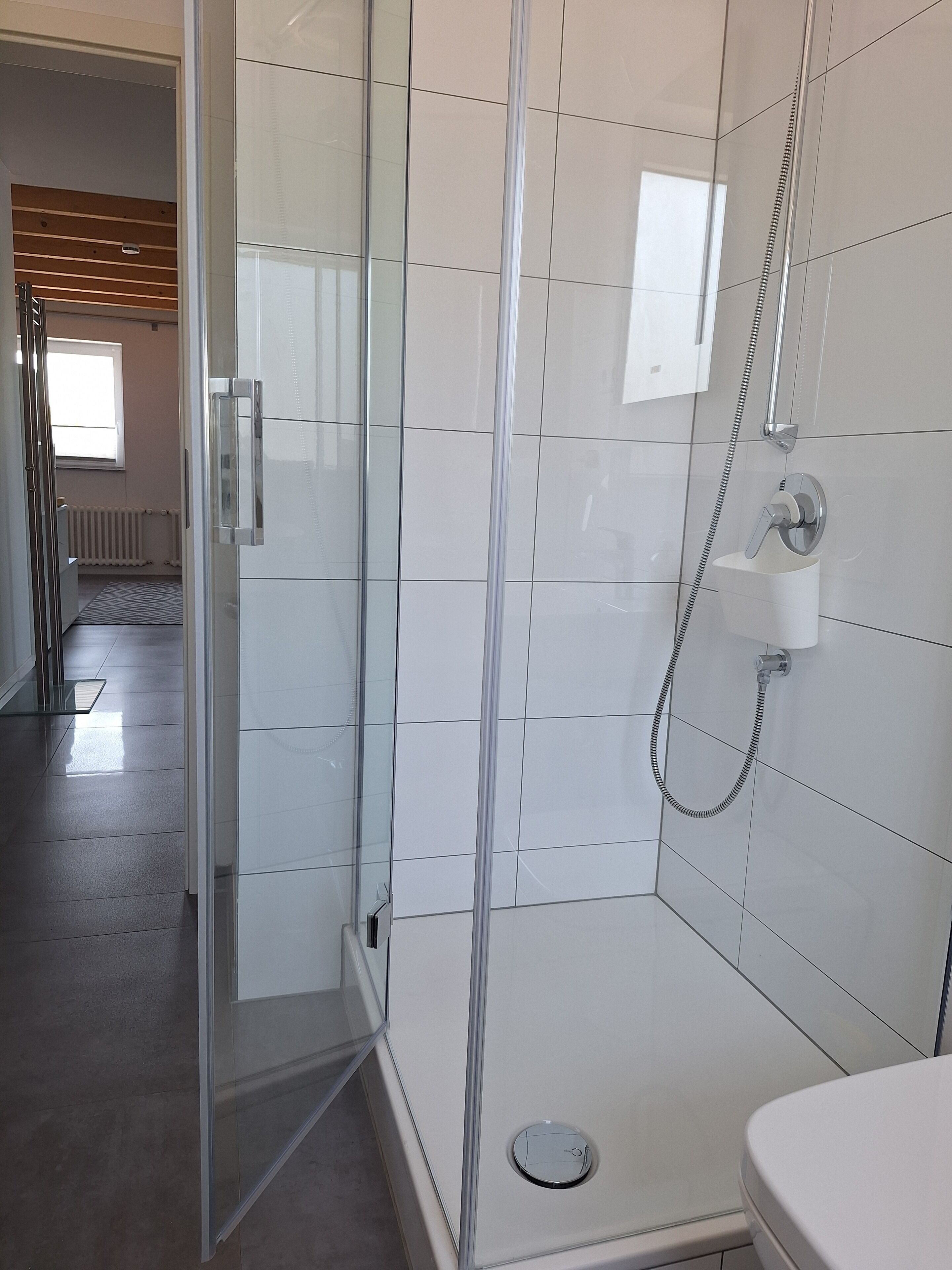 Dusche, Haartrockner, Handtücher, Seife