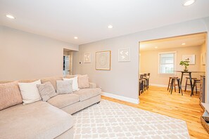 Smart TV, chimenea y libros 