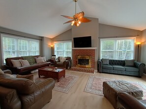 Smart TV, fireplace, foosball, table tennis